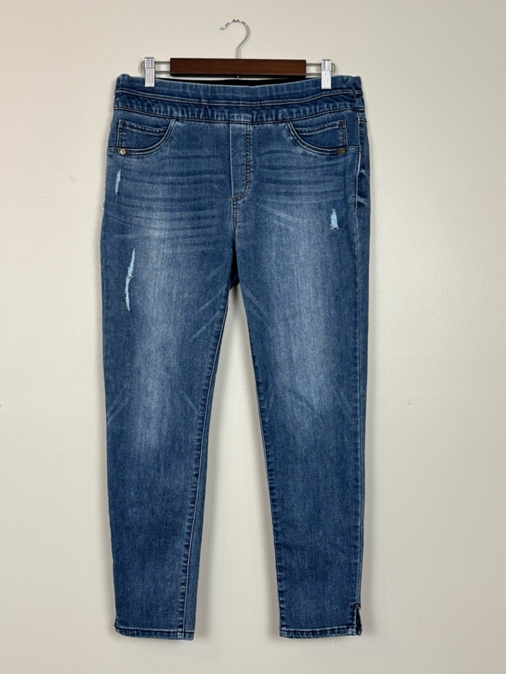 Democracy Jeans Womens 10 Ab Solution Straight Leg Distressed Denim in Blue
